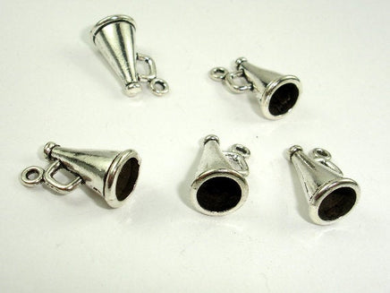 Horn Charms, Zinc Alloy, Antique Silver Tone 15pcs-RainbowBeads