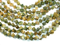 Rhyolite Beads, 10x10 mm Diagonal Cube Beads-RainbowBeads