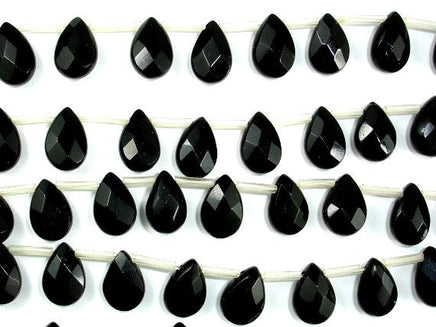 Black Glass Beads, 8x12mm Briolette Beads, Faceted Pear Beads-RainbowBeads