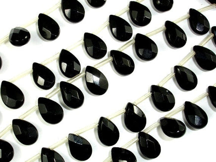 Black Glass Beads, 8x12mm Briolette Beads, Faceted Pear Beads-RainbowBeads
