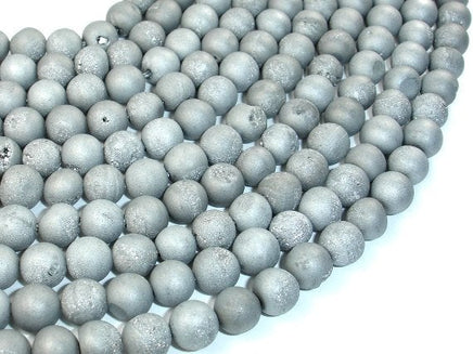 Druzy Agate Beads, Silver Gray Geode Beads, 8mm Round Beads-RainbowBeads