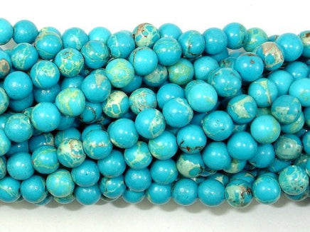 Blue Impression Jasper, 6mm(6.5mm) Round Beads-RainbowBeads