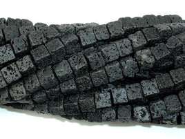 Black Lava, 6x6mm Cube Beads-RainbowBeads