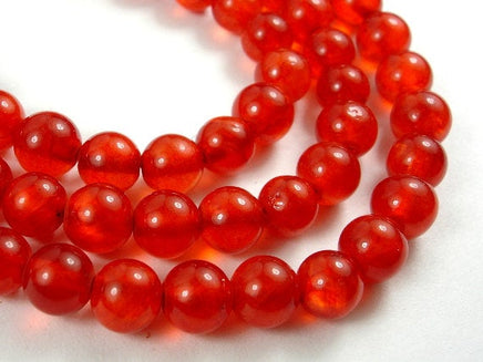 Dyed Jade, Orange Red, 6mm Round Beads-RainbowBeads