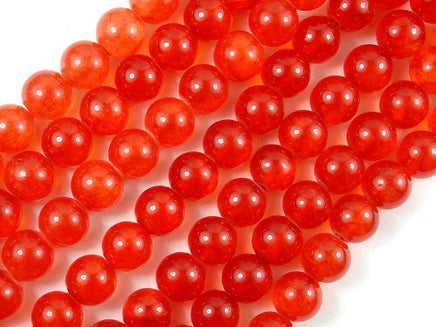 Dyed Jade, Orange Red, 8mm Round Beads-RainbowBeads
