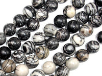 Black Line Jasper, Silk Stone, Spider Web Jasper, 12mm Round Beads-RainbowBeads