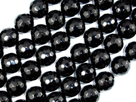 Black Onyx Beads, 14mm (13.8 mm) Faceted Round-RainbowBeads