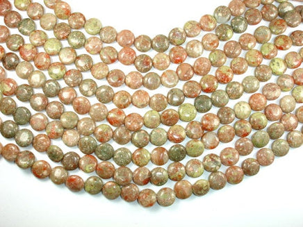 Chinese Unakite Beads, 12mm Coin Beads-RainbowBeads