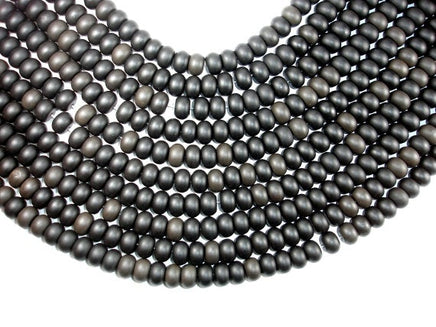 Matte Black Stone, Rondelle Beads-RainbowBeads