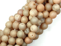 Druzy Agate Beads, Light Champagne Geode Beads, 10mm Round Beads-RainbowBeads