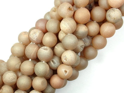 Druzy Agate Beads, Light Champagne Geode Beads, 10mm Round Beads-RainbowBeads