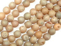 Druzy Agate Beads, Light Champagne Geode Beads, 10mm Round Beads-RainbowBeads