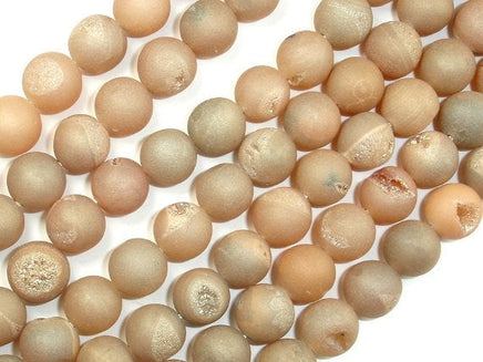 Druzy Agate Beads, Light Champagne Geode Beads, 10mm Round Beads-RainbowBeads
