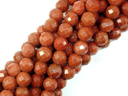 Goldstone Beads, 10mm Faceted Round Beads-RainbowBeads