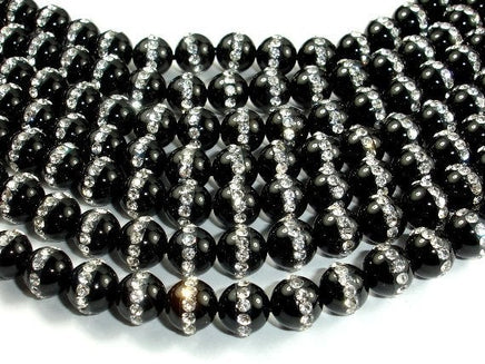 Black Onyx with Rhinestone, 8mm Round Beads-RainbowBeads
