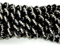 Black Onyx with Rhinestone, 8mm Round Beads-RainbowBeads