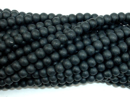 Matte Black Stone, 4.5mm Round Beads-RainbowBeads