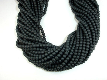 Matte Black Stone, 4.5mm Round Beads-RainbowBeads