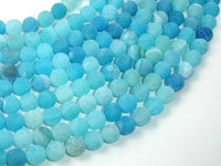 Frosted Matte Agate - Sea Blue, 8mm Round Beads-RainbowBeads