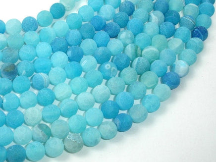 Frosted Matte Agate - Sea Blue, 8mm Round Beads-RainbowBeads