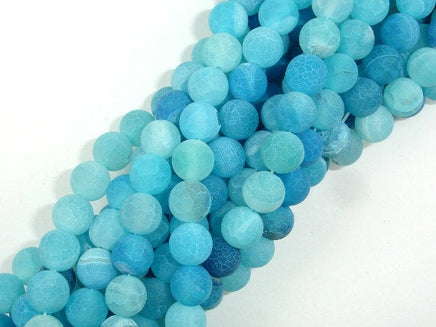 Frosted Matte Agate - Sea Blue, 8mm Round Beads-RainbowBeads