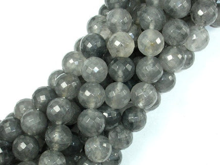 Gray Quartz Beads, 10mm Faceted Round Beads-RainbowBeads